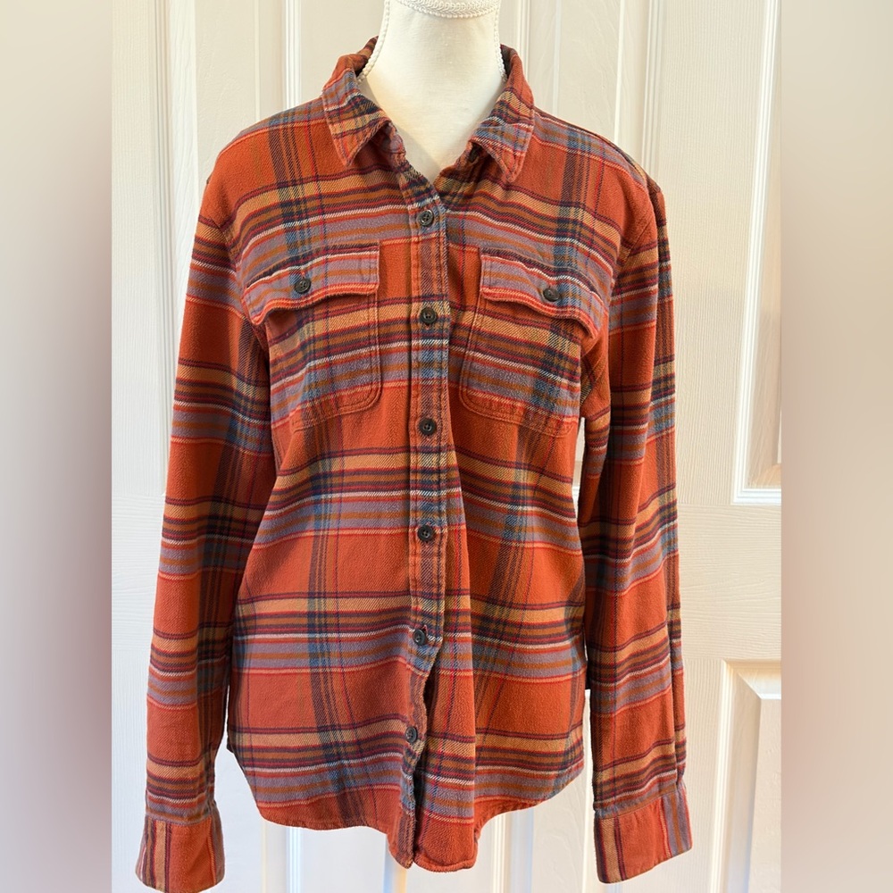 Patagonia Orange Organic Cotton Mid-weight Fjord Plaid Flannel Shirt Size M